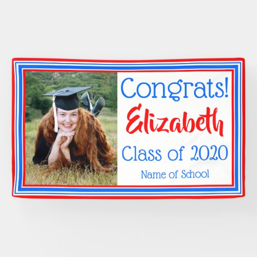 Foto van de rode witte en blauwe school spandoek (Horizontaal)