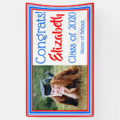 Foto van de rode witte en blauwe school spandoek (Verticaal)