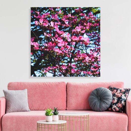 Foto van de roze bloeiende hondhout canvas afdruk (Insitu (Woonkamer))