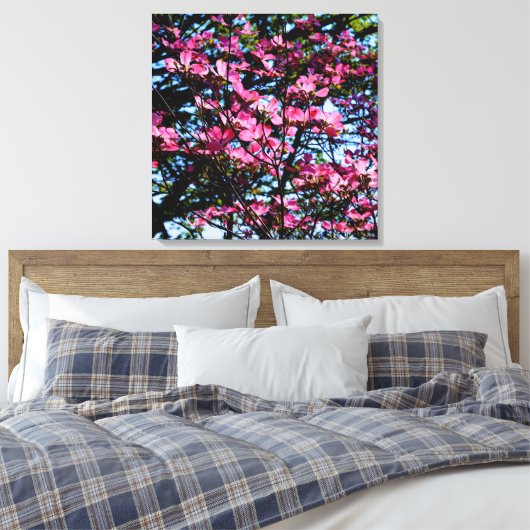 Foto van de roze bloeiende hondhout canvas afdruk (Insitu (Slaapkamer))