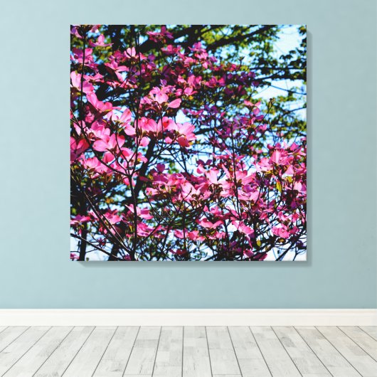 Foto van de roze bloeiende hondhout canvas afdruk (Insitu (Houten vloer))