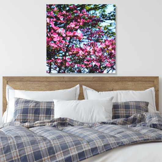 Foto van de roze bloeiende hondhout canvas afdruk (Insitu (Slaapkamer))