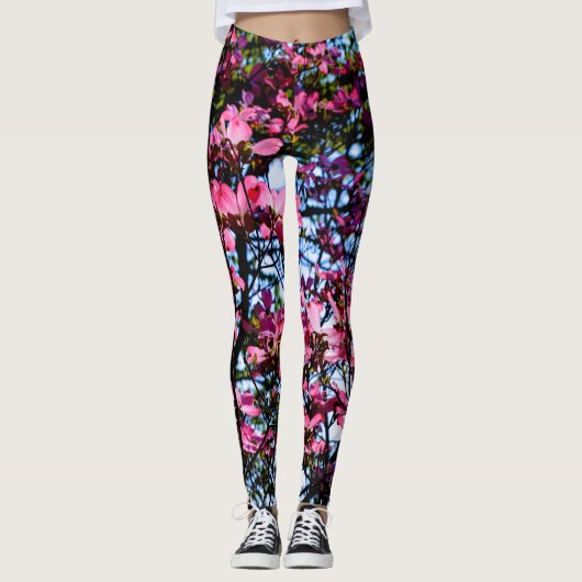Foto van de roze bloeiende hondhout leggings (Voorkant)