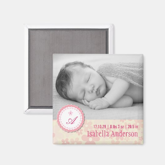 Foto van de roze Daisies Baby Girl Aankondiging Fo Magneet (Voorkant / Achterkant)