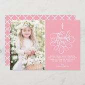 Foto van de roze eerste Heilige Communie Bedankkaart (Voorkant / Achterkant)
