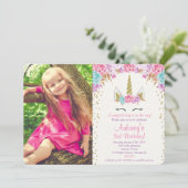 foto van de roze - gouden eenhoorn kaart (Staand voorkant)