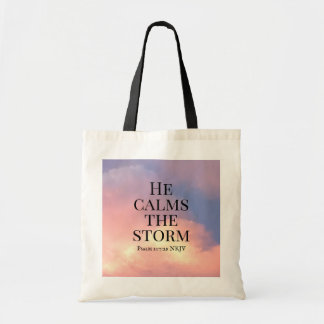 Foto van de roze hemel Hij kalmeert de Bijbelversi Tote Bag