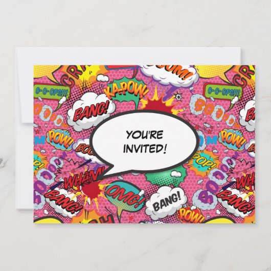 Foto van de roze superheld Comic Birthday Party Kaart (Achterkant)