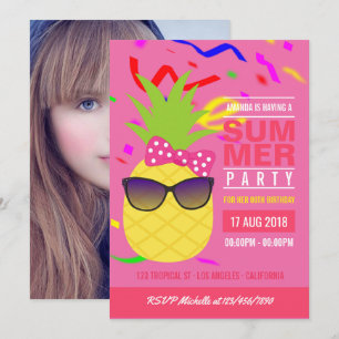 Foto van de roze Tropische Zommeder Birthday Party Kaart