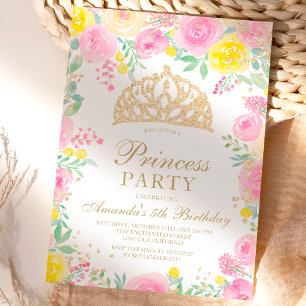 Foto van de roze waterverf tiara princess party kaart