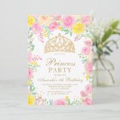 Foto van de roze waterverf tiara princess party kaart (Staand voorkant)