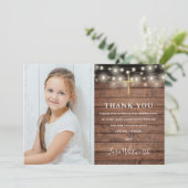 Foto van de Rustic String Lights eerste Heilige Co Bedankkaart (Staand voorkant)