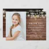 Foto van de Rustic String Lights eerste Heilige Co Bedankkaart (Voorkant / Achterkant)