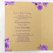 Foto van de Spaanse Ivory en de Paarse Rozen Quinc Drieluik Uitnodiging (Binnenzijde eerst)