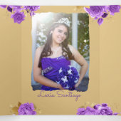 Foto van de Spaanse Ivory en de Paarse Rozen Quinc Drieluik Uitnodiging (Binnenkant midden)