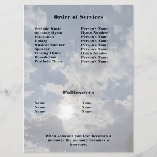 Foto van de Sun and Clouds Memorial Service | cita Programmakaart (Achterkant)