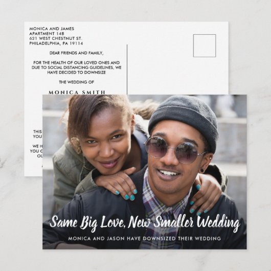 Foto van de verkleining van het huwelijk aankondigingskaart (Voorkant / Achterkant)