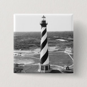 Foto van de vuurtoren van Cape Hatteras zwart-wit Vierkante Button 5,1 Cm