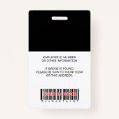Foto van de werknemer, Logo, streepjescode, naam; Badge (Achterkant)