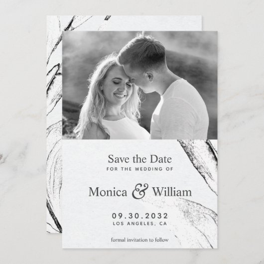 Foto van de zwarte en witte moderne grafische afdr save the date (Voorkant / Achterkant)