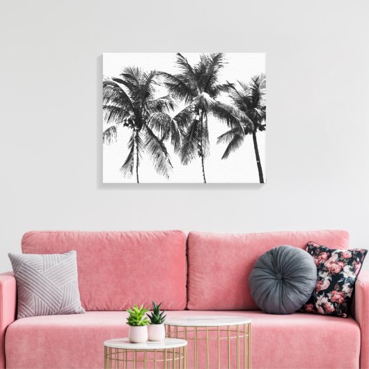 Foto van de zwarte en witte palmboom canvas afdruk (Insitu (Woonkamer))