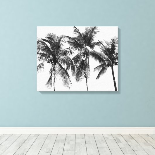 Foto van de zwarte en witte palmboom canvas afdruk (Insitu (Houten vloer))