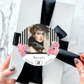 Foto van de zwarte witte strepen van Birthday Ronde Sticker