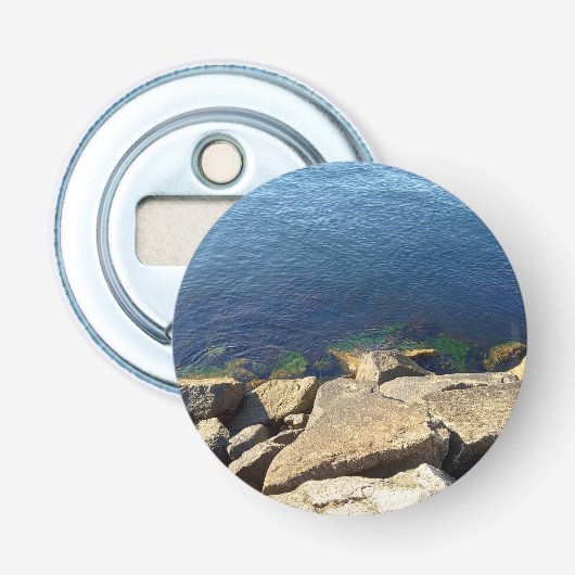 Foto van Deep Blue Atlantic Ocean Rocky Cliff Button Flesopener (Voorkant)