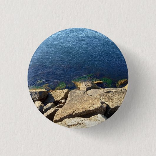Foto van Deep Blue Atlantic Ocean Rocky Cliff Ronde Button 3,2 Cm (Voorkant)