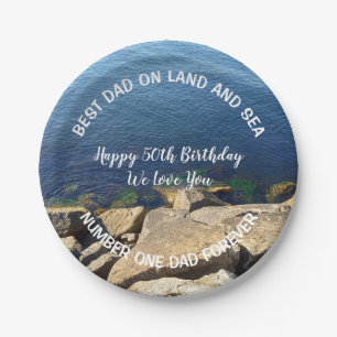 Foto van Deep Blue Ocean Best Dad 50th Birthday Papieren Bordje