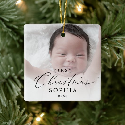 Foto van Delicate Baby voor Eerste Kerstmis Keramisch Ornament (Boom)