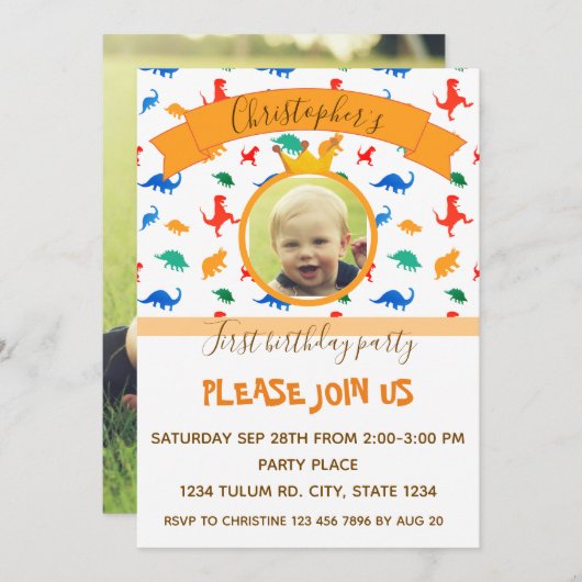 Foto van Dinosaur kinderen verjaardagsfeestje Kaart (Voorkant / Achterkant)