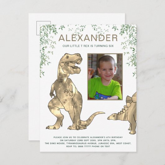 Foto van Dinosaur verjaardagsfeest Uitnodiging Briefkaart (Voorkant / Achterkant)