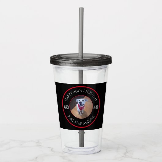 Foto van Dog Grinning Birthday 40 Black en Red Acryl Drinkbeker (Voorkant)