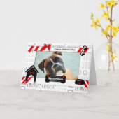 Foto van Dog in Red en Black Kaart (Gele Bloem)