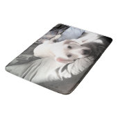 Foto van Dog Sitting Next to Best Friend Blue Badmat (Gekanteld)