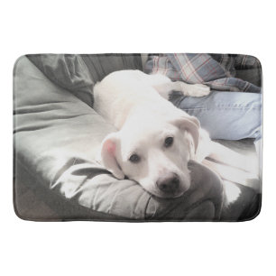 Foto van Dog Sitting Next to Best Friend Blue Badmat