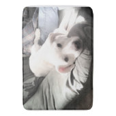 Foto van Dog Sitting Next to Best Friend Blue Badmat (Voorkant Verticaal)