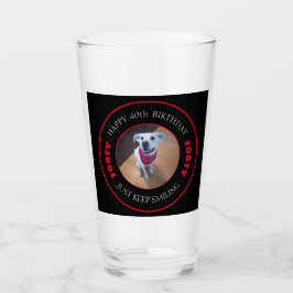 Foto van Dog Smiling Birthday 40 Black en Red Glas
