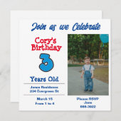 Foto van drie jaar oude Jongen Party Kaart (Voorkant / Achterkant)