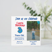 Foto van drie jaar oude Jongen Party Kaart (Staand voorkant)