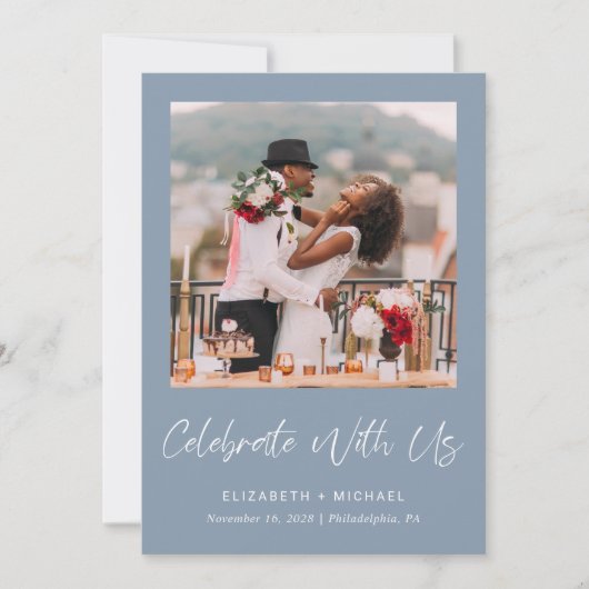 Foto van Dusty Blue Wedding Reception Aankondiging (Voorkant)