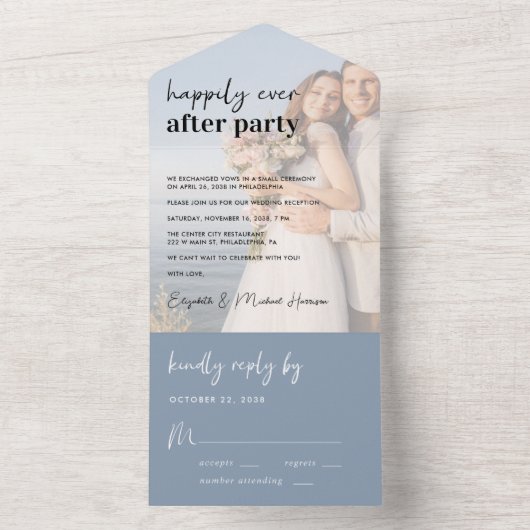 Foto van Dusty Blue Wedding Reception All In One Uitnodiging (Binnen)