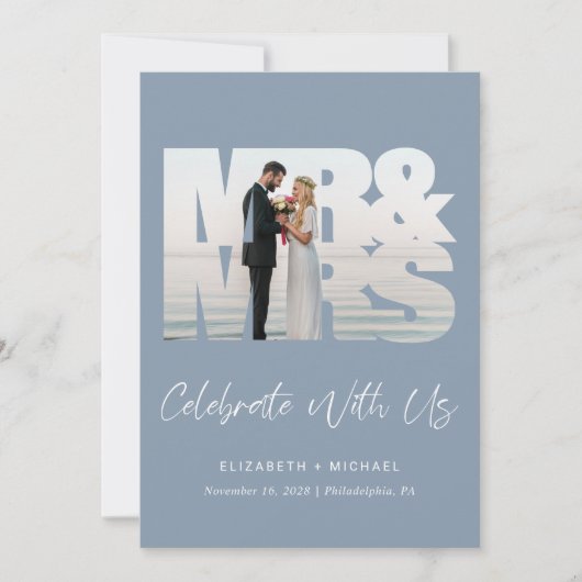 Foto van Dusty Blue Wedding Reception Kaart (Voorkant)