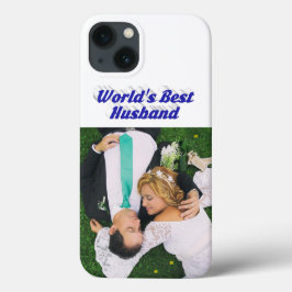 Foto van echtgenoot met blauwe tekst iPhone Hoesje
