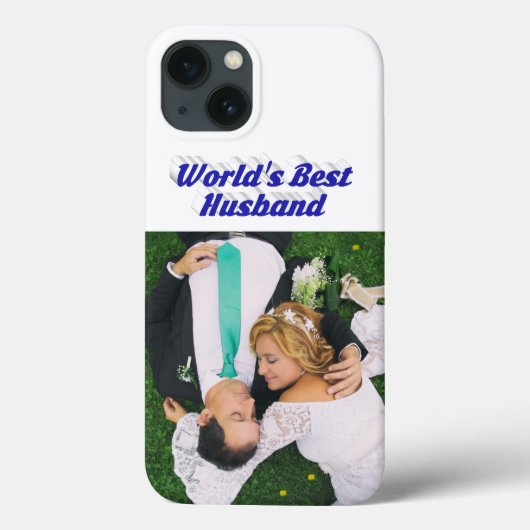 Foto van echtgenoot met blauwe tekst iPhone Hoesje (Achterkant)