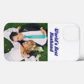 Foto van echtgenoot met blauwe tekst iPhone Hoesje (Achterkant (horizontaal))