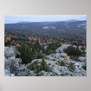 Foto van een bergachtig herfstbos, bergen, p poster