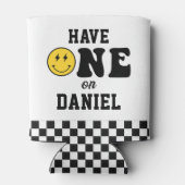 Foto van één blije vent Jongens Eerste Verjaardag  Blikjeskoeler (Achterkant)