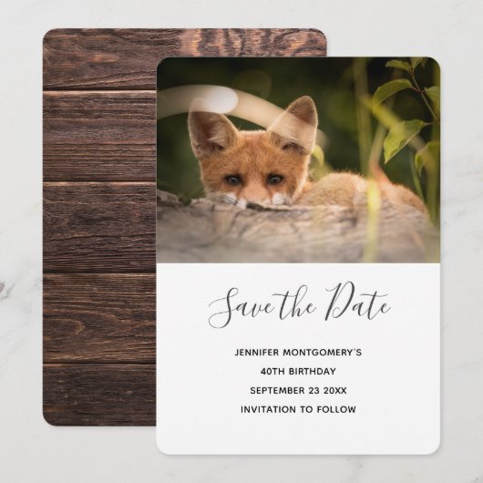 Foto van een Cute Little Fox Save the Date (Voorkant / Achterkant)